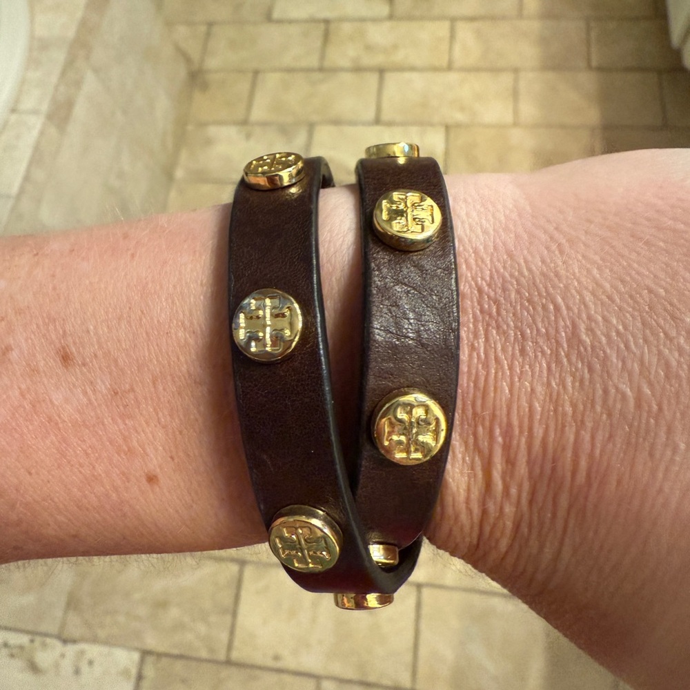 Tory Burch Brown Leather Wrap Bracelet